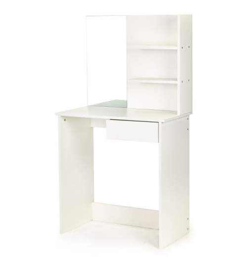 Masa de Toaleta pentru Machiaj cu Oglinda, Sertar si Rafturi pentru Cosmetice, design Modern, Culoare Alb
