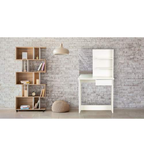 Masa de Toaleta pentru Machiaj cu Oglinda, Sertar si Rafturi pentru Cosmetice, design Modern, Culoare Alb