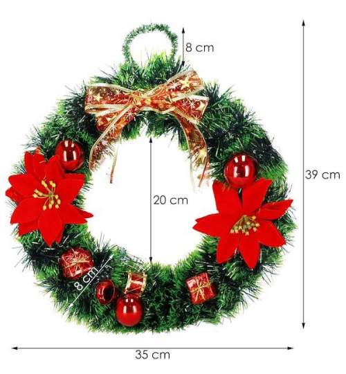 Coronita artificiala de Craciun cu diferite decoratiuni, Diametru 35 cm