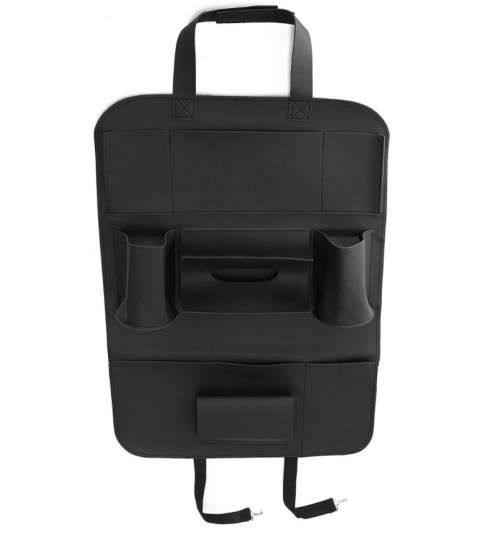 Organizator auto universal multifunctional pentru scaun, Piele Ecologica, 58x41 cm, negru