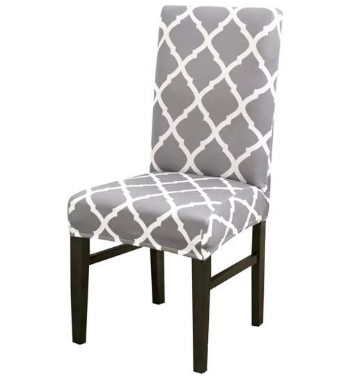 Husa scaun dining/bucatarie, din spandex, 48x48x62 culoare gri/alb
