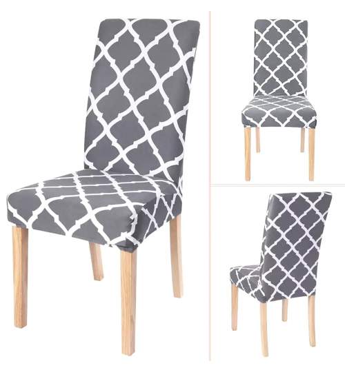 Husa scaun dining/bucatarie, din spandex, 48x48x62 culoare gri/alb
