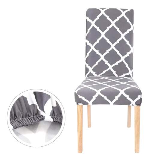 Husa scaun dining/bucatarie, din spandex, 48x48x62 culoare gri/alb