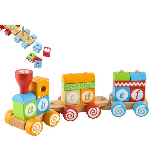 Set Trenulet Educational din Lemn Format din 18 Elemente Colorate pentru Copii