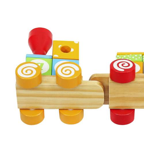 Set Trenulet Educational din Lemn Format din 18 Elemente Colorate pentru Copii