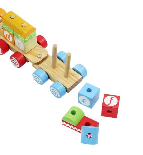 Set Trenulet Educational din Lemn Format din 18 Elemente Colorate pentru Copii