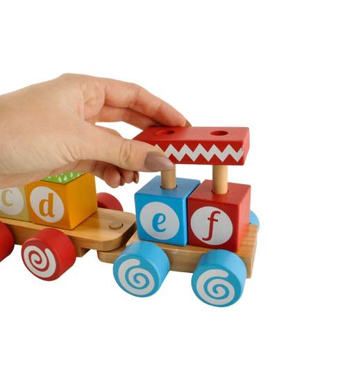 Set Trenulet Educational din Lemn Format din 18 Elemente Colorate pentru Copii